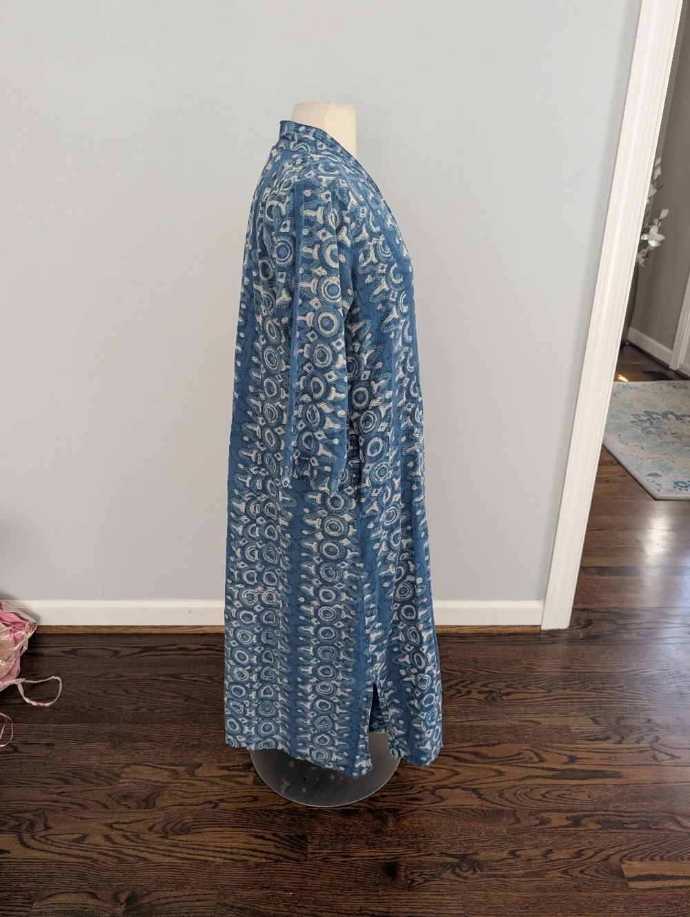 Women's Bellero Pooja Dress Medium Block Print Dusty Blue Maxi Oversized Flowy - Picture 7 of 10